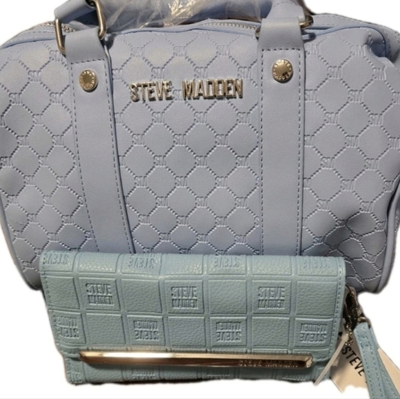 NWT Steve Madden Crossbody Bag & Wallet Set Baby Blue Embossed Logo Designer Y2K - Picture 14 of 14